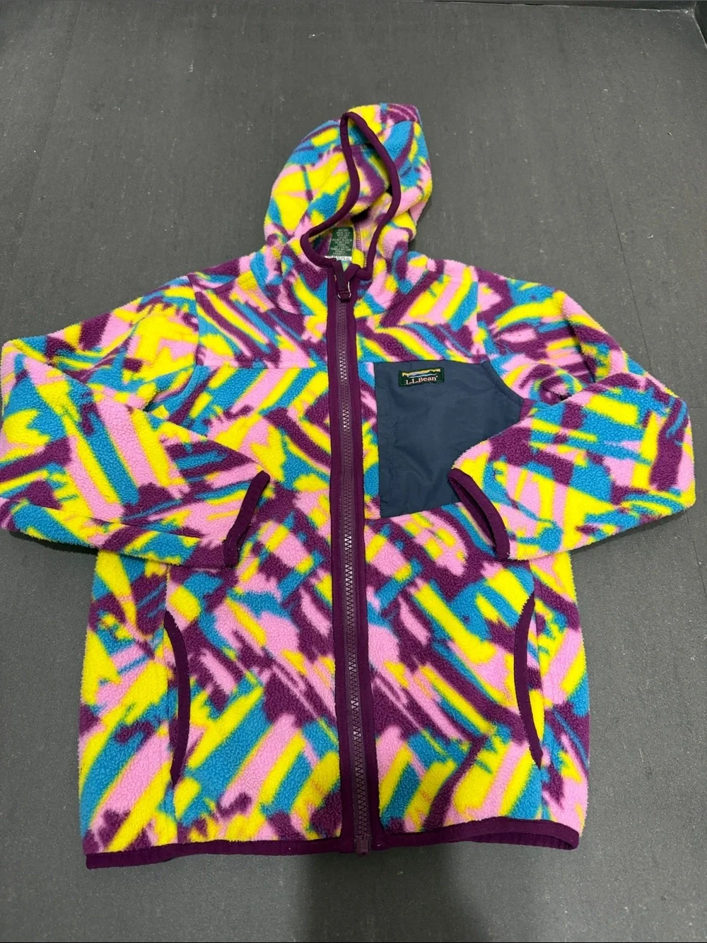 L.L. Bean Kids Multicolor Fleece Hoodie with Purple Trim